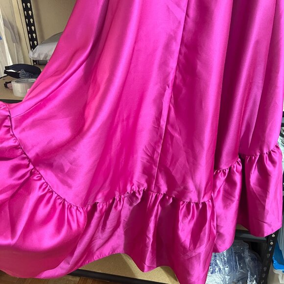 Alfred Sung Strapless Ruffle High-Low Satin Gown Size 8R in THINK PINK - Picture 6 of 12